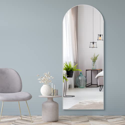 Image of NeuType 65 inchx22 inch Arched Full Length Mirror With Stand - Large Bedroom Floor Mirror, Wall Mounted or Leaning Against Wall, Wood Frame, White