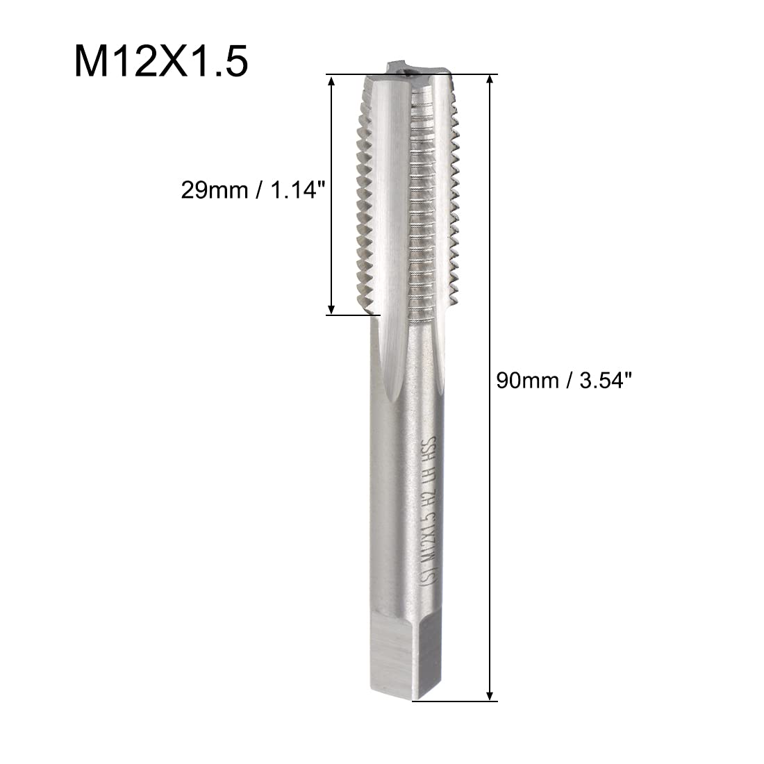 sourcing map Taraud Machine Métrique Gauche Filetage M12 Pas 1.5 H2 4 Flûtes Acier Rapide