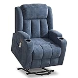 Power Lift Recliner Chair for Elderly with Massage and Heat, Recliner Chairs for Adults, Upgraded Fabric Reclining Sofa Chair with USB & Type-C Ports and Side Pockets, L1188 (Blue)
