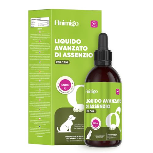 Vermifugo in gocce per cani Animigo – 120ml Vermifugo naturale per cani con assenzio e semi di cumino nero – Igiene intestinale e benessere digestivo – Senza aglio, tutte le razze