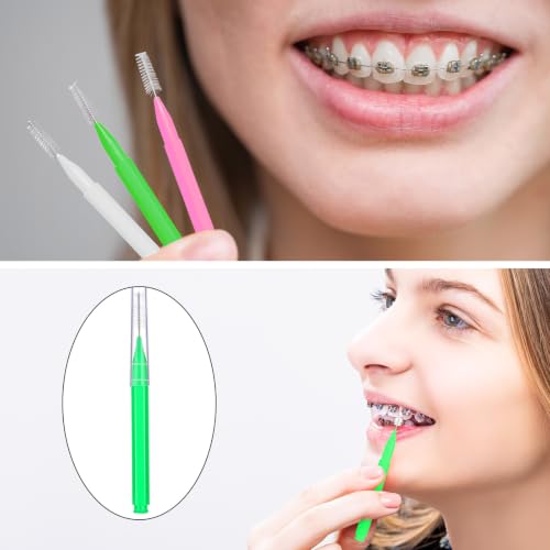 Image of Patelai 100 Pieces Braces Dental Brush for Cleaner Interdental Toothpick Dental Tooth Flossing Head Oral Hygiene Flosser Toothpick Cleaners Tooth Tool(Light Pink,Green,White,Mixed Size)