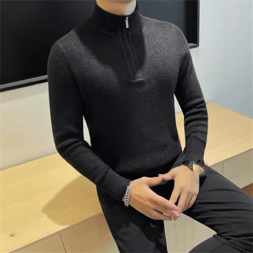 Men Half High Collar Knitted Sweater Long Sleeve Business Pullover Solid Color Quarter-Zip Sweater4