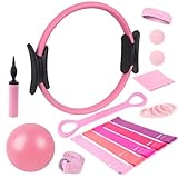 15 Pcs Pilates Ring Set for Women- Pilates Equipment for Home Workout-14-inch Pilates ring-9-inch Pilates Ball-5 Resistance Bands for Toning Arms, Thighs/Legs & Core.Exercise for Beginners at Home