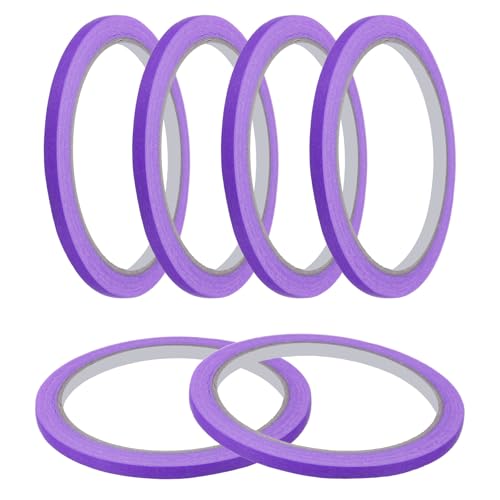 Image of MECCANIXITY Masking Tape 0.2 Inch x 21 Yard Painters Tape Adhesive Paint Tapes for DIY Crafts Arts Wall Painting Labeling Car Home Office Decoration, Purple, Pack of 6