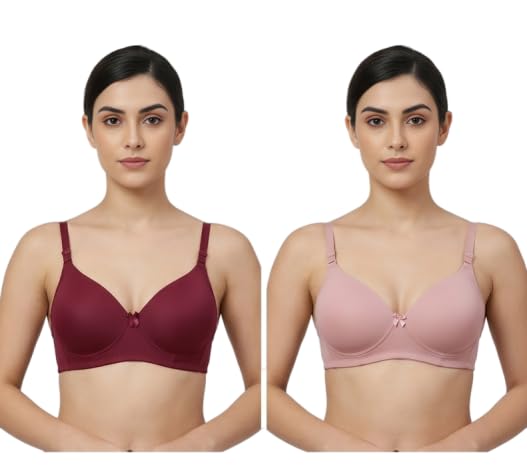 Image of Imsa Moda Women's Stretchable Lightweight Lightly Padded Full Coverage Wire Free T-Shirt Bra Combo Pack of 2