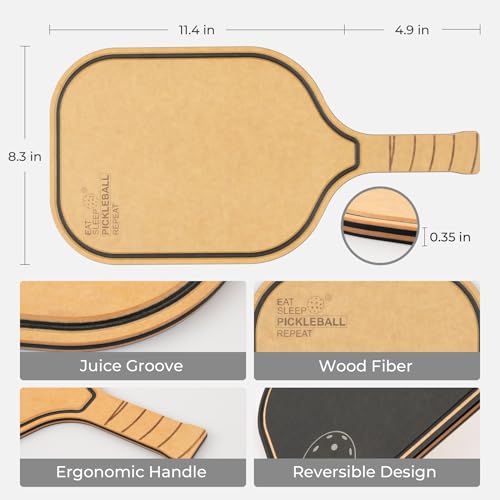 Tabla de Cortar y Charcutería en Forma de Paleta de Pickleball, Diseño Reversible con Ranura para Jugos y Mango, de Fibra de Madera, Lavable en Lavavajillas, para Quesos, Frutas y Aperitivos miniatura 5