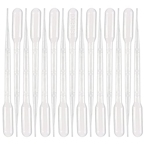 100 Stück Pipetten, 3 ML, Kunststoff Pipette Dropper, Messpipette Pipetten Einwegpipetten, Squeeze Transfer Pipettes Flüssigkeit Tropfer Marmelade Stroh Cover