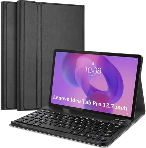 Image of HOM Tri-Fold Wireless Bluetooth Keyboard with Detachable Tablet Case Cover for Lenovo Idea Tab Pro 12.7 inch - Black