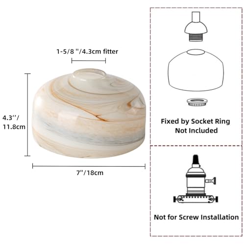 Image of 7 Inch Glass Shade Replacement for Light Fixtures, Pendant Light Glass Shades, with 1-5 /8 inch Fitter, Handblown Glass Lampshade Cover for Mini Ceiling Light Chandelier, Gray Mixed Brown, 1 Pack