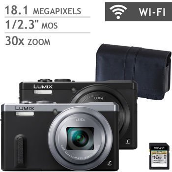 Panasonic DMC-ZS40S Digital Camera (Silver Bundle) + 16GB Card and Case