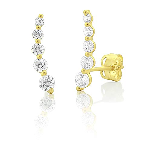 14K Yellow Gold Cz Ear Crawler Stud Earrings - 0.51 in -  Vinali