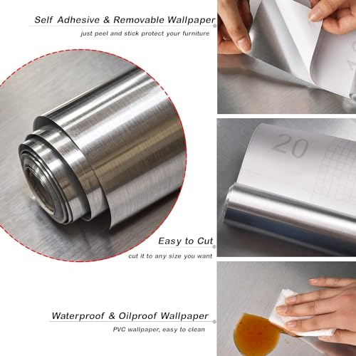 Image of HOME13 Self Adhesive Wallpaper Silver Glitter Removable and Decorative Vinyl Wallpaper for Kitchen Countertop Cabinets Table 1 Ft x 4 Ft with 2pcs