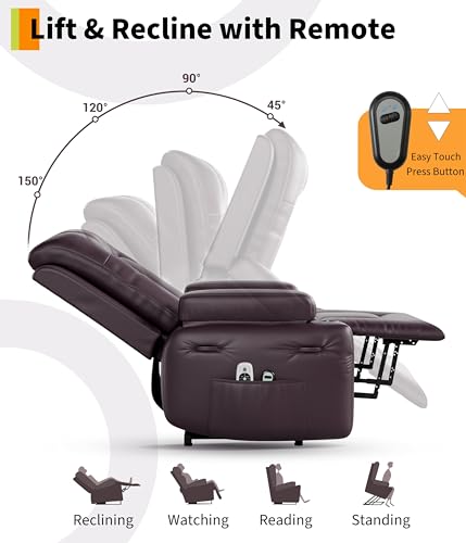 Image of GarveeHome Power Lift Recliner Chair - Heat and Massage, PU Leather Electric Lift Recliner for Elderly & Mobility Impaired, Adjustable Back and Legs, Heavy Duty Lift Chair for Seniors