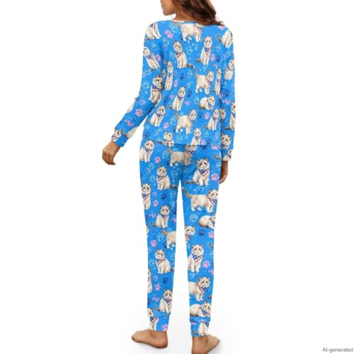Image of Women's 2 Piece Printed Pajama Set Long Sleeve Sleepwear Set with Long Pants Casual Lounge Sets with Pocket