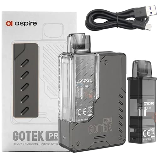 Aspire Gotek Pro Vape Kit [Gun Metal] - 1500mAh Battery 16W Output Type-C Fast Charge Adjustable Airflow Draw Activated Pod Kit Compatible with Aspire Gotek X Pods - Refillable Pods No Nicotine