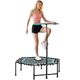 SPORTNOW Trampolín de Fitness 114x114x132 cm Cama Elástica Fitness con Mango Ajustable de 3 Niveles Marco de Acero para Entrenamiento Piernas Cuerpo en Hogar Oficina Gimnasio Azul y Negro