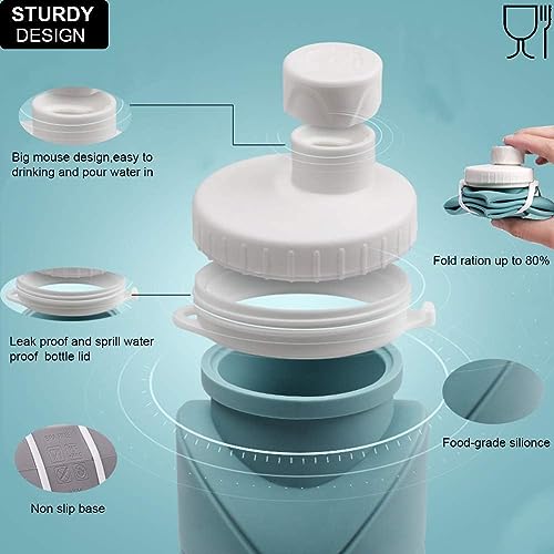 Image of Collapsible Silicone Water Bottle 610ml | Leakproof, BPA-Free, Foldable Wide Mouth, Portable for Travel, Gym, Cycling, Camping, Sports Reusable Lightweight Drinking Bottle with Secure Lid