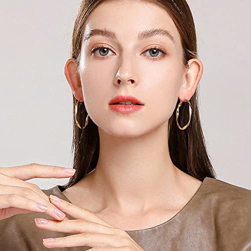 Image of 24K Gold Hoop Earrings for Women Trendy Real Gold Plated Twisted Thin Huggie Hoops, Dainty Cute Big Gold Filled Dangle Hoop Earrings Nickel Free Womens Earrings for Sensitive Ears Hypoallergenic