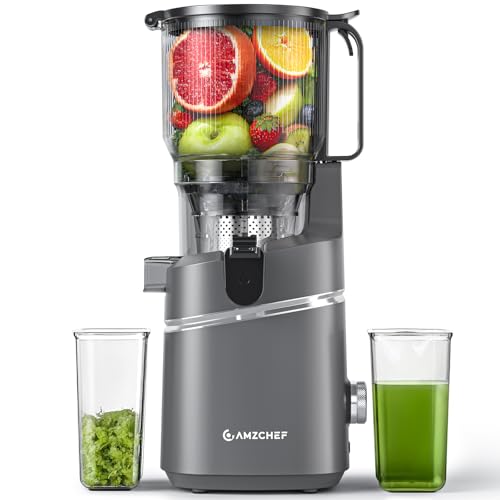 Image of Cold Press Juicer Machine, 6.5 inch Wide Chute for Whole Fruits & Vegetables | AMZCHEF Self-Feeding Slow Masticating Juicer, 3-in-1 for Juice, Nut Milk, Sorbet, Triple Filtration, Easy Clean