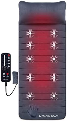 Snailax Memory Foam Massage Mat, Heated, Vibration Massage Mat with 10 Vibration Motors for Neck, Back, Waist, Legs, Gifts for Men, Women