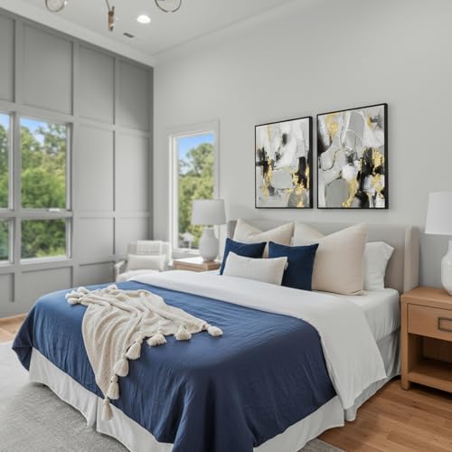 Image of Grey Abstract Wall Art Decor- 2 Pack 24 inch x 36 inch Grey and Gold Canvas Wall Decor with Hand Texture for Living Room, Bedroom, Office, Framed, Ready to Hang