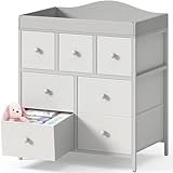 BOLUO Changing Table Dresser with Storage, Baby Dresser with Changing Table Top Diaper Changing Station with 7 Fabric Drawers for Nursery Modern