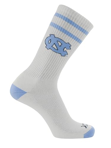 North Carolina Tar Heels Socks Vintage Soft Cotton Sock with Stripes NCAA Licensed | Carolina Blue & White - UNC | College Fan Gameday Apparel for Men & Women | Mens & Womens (Large)