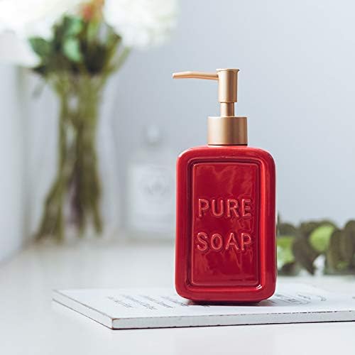 Miniatura 2 de Botella de loción con dispensador de jabón retro de cerámica roja con bomba