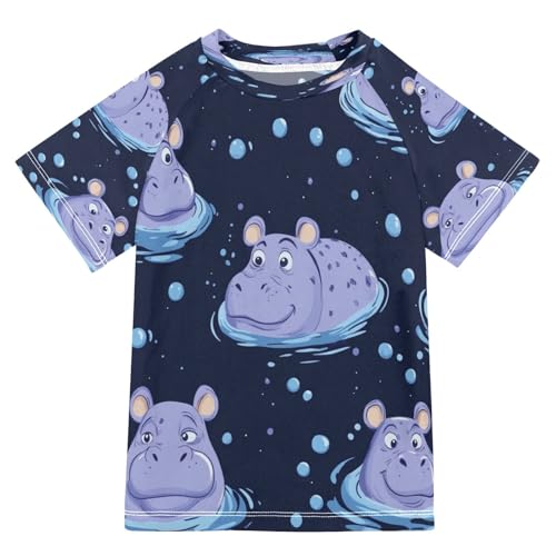 Kids Swimsuit Hippo Animal Purple Cartoon Sunscreen T-Shirts Swimwear Sets UPF 50+