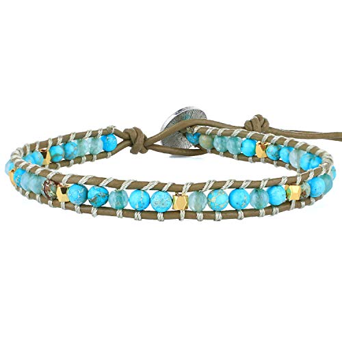 Preisvergleich Produktbild KELITCH Armband Türkis Amazonite Perlen Hellbraun Leder Sommer Bewegung Damen Freundschaftsarmbänder - #E