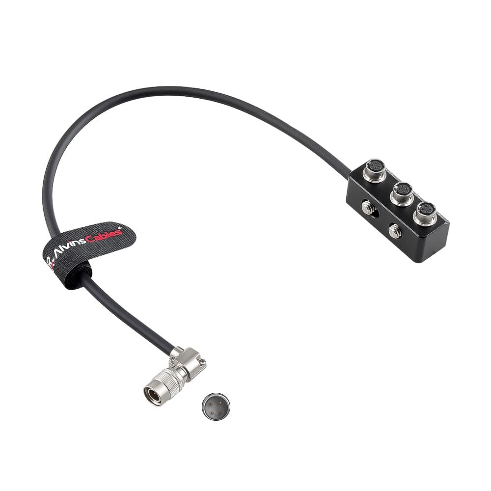 Alvin's Cables Kabel rozgałęźny 1-3, męski Hirose, 4-pinowy, obrotowy, kątowy, prosty do 3-żeńskiego Hirose 4-pinowy, kompatybilny z Sony F55 FS5, Sound Devices 688 633, Zoom F4/F8/F8N, 30 cm / 11,81