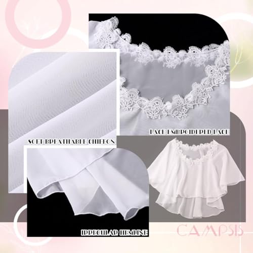 Campsis Bride Chiffon Shawls Wraps White Floral Wedding Fringe Wraps Cover up Soft Bridal Stoles Communion for Women and Girls3