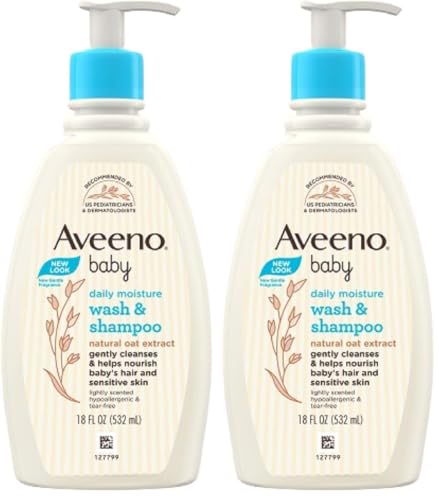 Image of Aveeno Baby Daily Moisture Wash & Shampoo | Gentle Cleanser for Head to Toe | Tear Free & Soap Free Formula with Active Natural Oats | for Dry & Sensitive Skin | US Pediatrician Recommended, 532ml