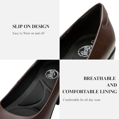 Trary Women's Chunky Low Block Heels Slip on Pumps,Comfortable Classic Closed Round Toe Work Dress Wedding Office Lady Pumps Shoes3