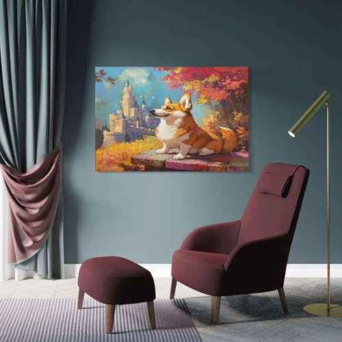 Tableau Corgi déco murale géométrique pour salon et salle à manger chaleureuse