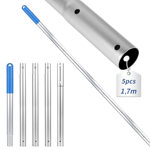LALAGO Pool Teleskopstange Aluminium, 5-Teilig Poolstange mit EZ Clip, 1,7m Einstellbar Stange zur Poolreinigung, Aluminium Poolstange für Bürsten, Kescher, Bodensauger, Skimmer Net