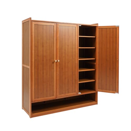 Zapatero de bambú de 8 Niveles, Independiente, con Puertas, Ajustable para Entrada, Pasillo, Dormitorio, Sala de Estar.