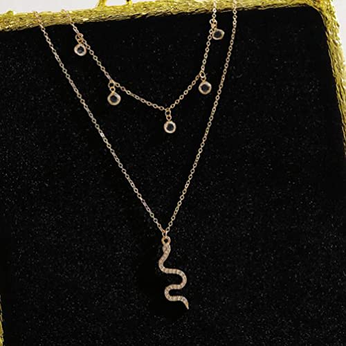 Simple Double Layered Clavicle Chain Multi-Layer Tassel Necklace Snake Pendant Necklace #TOP5