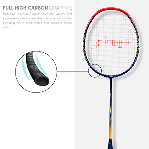 Image of Li-Ning G - Force Superlite Carbon Fibre Badminton Racket with Full Racket Cover | Head-Heavy, Lightweight Power Racket for Attack-Focused Players | 78 Grams | Maximum String Tension - 30lbs