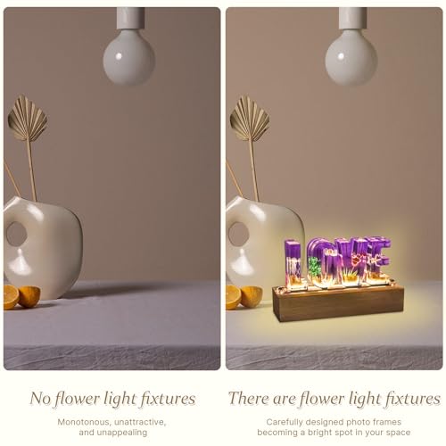 Image of Floral Letter LED Night Light: Resin Dried FlowerLetters Lamp with USB - Handmade Pressed Flower Nightlight Unique Customized Gift for Home Decoration (Purple, 1)