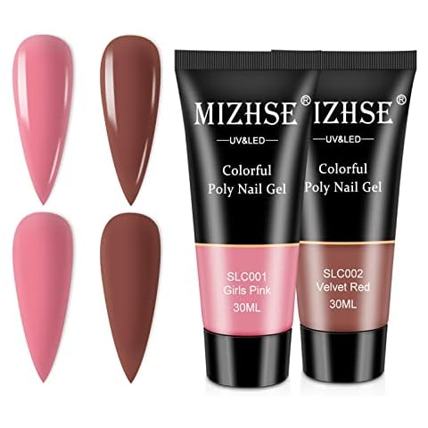 MIZHSE Extension Gel Kit for Builder Gel Nail 2PCS Pink Brown Nail Gel Set Soak Off UV/LED 30ML Poly Nail Gel Salon DIY at Home Cover