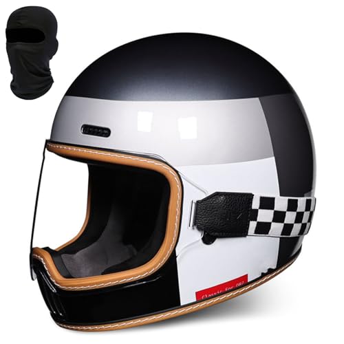 Casco Integral Vintage para Motocicleta, Motocross, Scooter, Retro, Clásico, para Carreras, Turismo, Homologado ECE 22.06 B,para Adultos y Adolescentes(K,M (55-56cm))