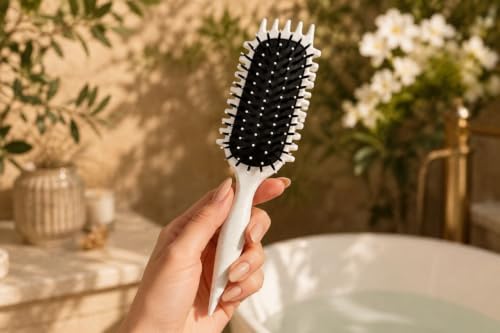 Image of Premium 3D Detangling Hair Brush for Women & Men- Anti Hair Fall Comb for Curly, Wavy & Straight Hair | Hair Straightening Brush, Wet & Dry Styling Brush | Scalp Massager, Frizz Control & Tangle Free Grooming Brush (PADDLE CREAM)