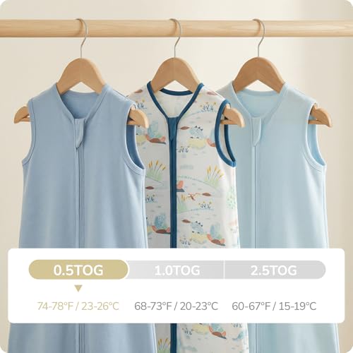 Image of Baby Sleep Sack 18-24 Months, 3 Pack 0.5 Tog Sleeping Sack 100% Cotton Supersoft Thermostatic Toddler Sleeping Bag for Babies Infant, 2-Way Zipper Baby Wearable Blanket for Summer
