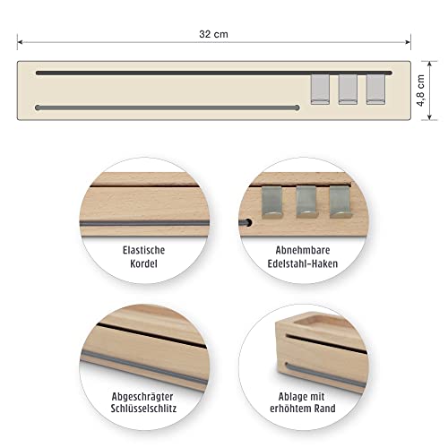 Sanni Shoo Schlüsselbrett Holz mit Ablage, Schlüsselhalter, Wand-Organizer und Schlüsselablage, Schlüssel-Aufbewahrung, Brillenhalter u. Schlüsselleiste modern, Flur Deko Wand, grau