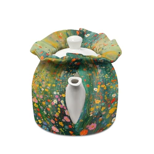 Image of Xoenoiee Black Cat Vibrant Flower Print Tea Pot Cosy Cotton Tea Cozy for Teapots Dust Cover Insulated Kettle Cover Teapot Warmer for Home Kitchen Decorative Accessories