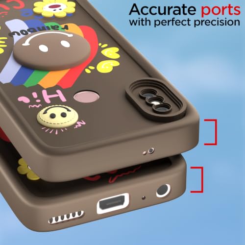 Image of Pikkme Back Cover for Redmi Note 5 Pro | Soft Silicone| Cute Rainbow Smile & 3D Cartoon Flower Design | Shockproof Raised Camera Protection Bumper Case (Brown)