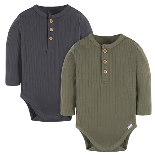 Gerber Baby Boys' 2-Pack Bodysuits, Charcoal Green, 0-3 Months