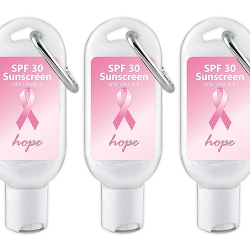 Breast Cancer Awareness Sunscreen with Carabiner SPF 30, Breast Cancer Awareness Bulk Items -Custom Sunscreen for Pink Ribbon - Hope Design (Set of 12)
