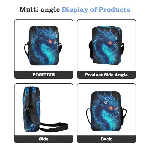 Crossbody Bag Blue Fire Flame Dragon Messenger Bag for Women Men Purse Shoulder Bag Satchel Bag with Adjustable Strap 214B52884